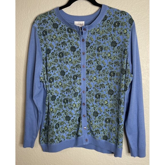 Vintage Womens Y2K Joan Leslie 1X Blue Floral Button Cardigan Sweater Cottage - Picture 1 of 7